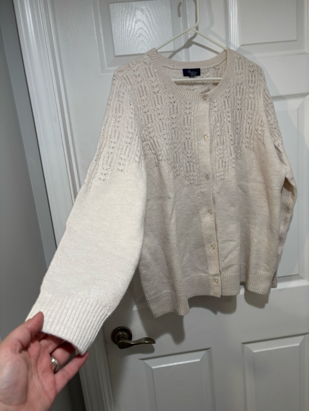 D & CO SIGNATURE NIP Women's Cream Knit Button-Front Sweater Cardigan - Picture 4 of 11